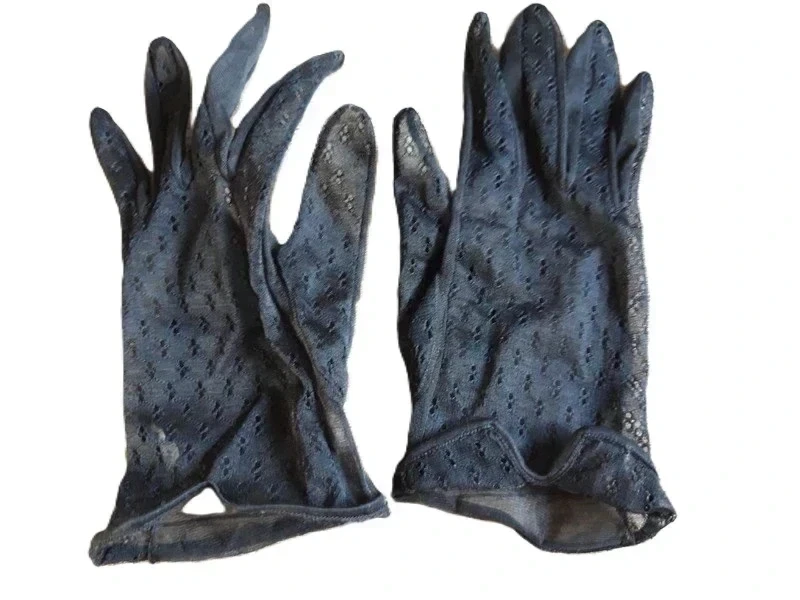 vintage ancien gants en voile noir taille 6,5.